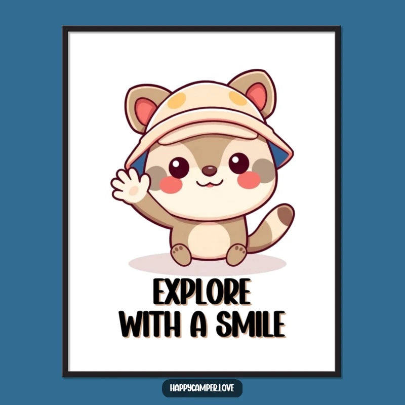 Funny Camper Art Print: Cheerful Animal, Instant Adventure Decor