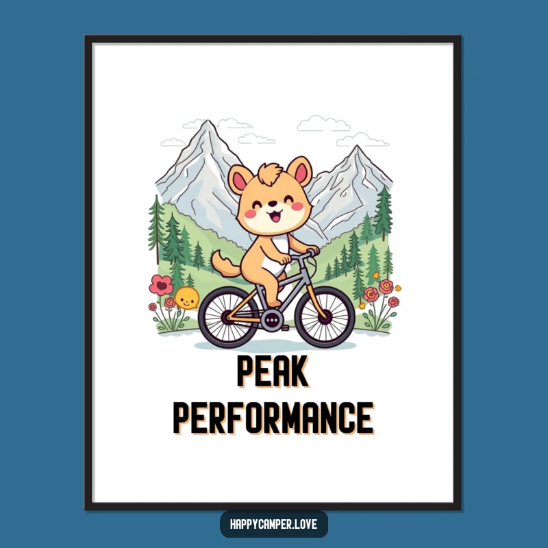 Funny Cycling Animal Mountain Digital Art - Joyful Printable Wall Decor