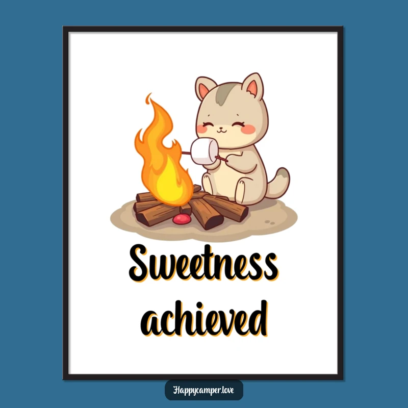 Funny Marshmallow Roasting Animal Digital Art - Cozy Campfire Printable Decor