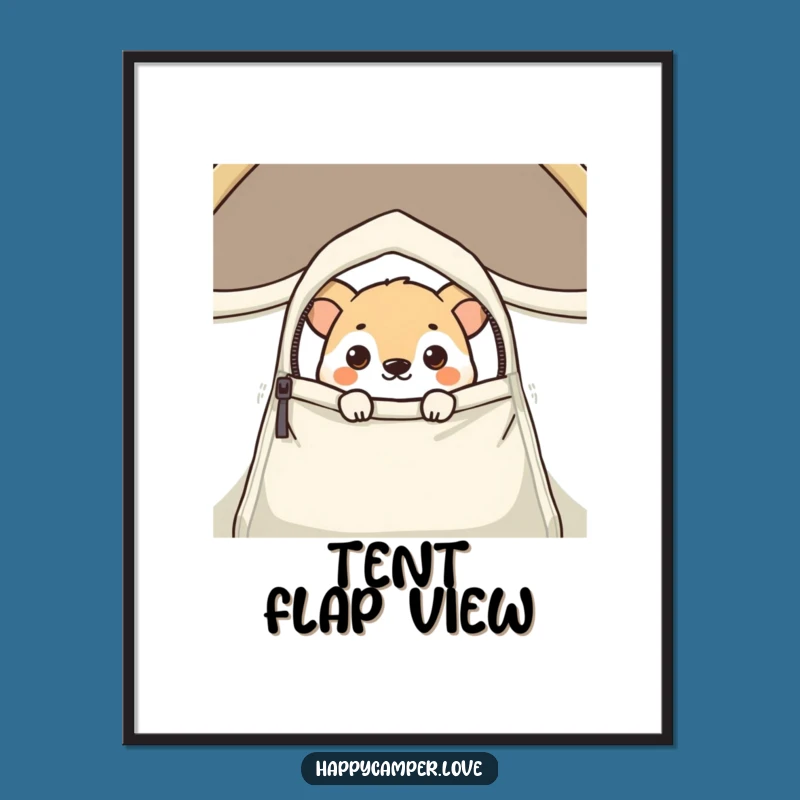 Funny Curious Animal Tent Peek Poster - Whimsical Wall Art for Campers