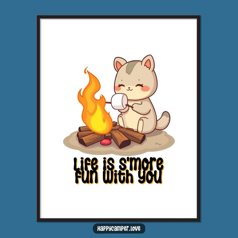 Funny Free Printable Wall Art: Marshmallow Roasting Animal - Cozy Downloadable Decor!